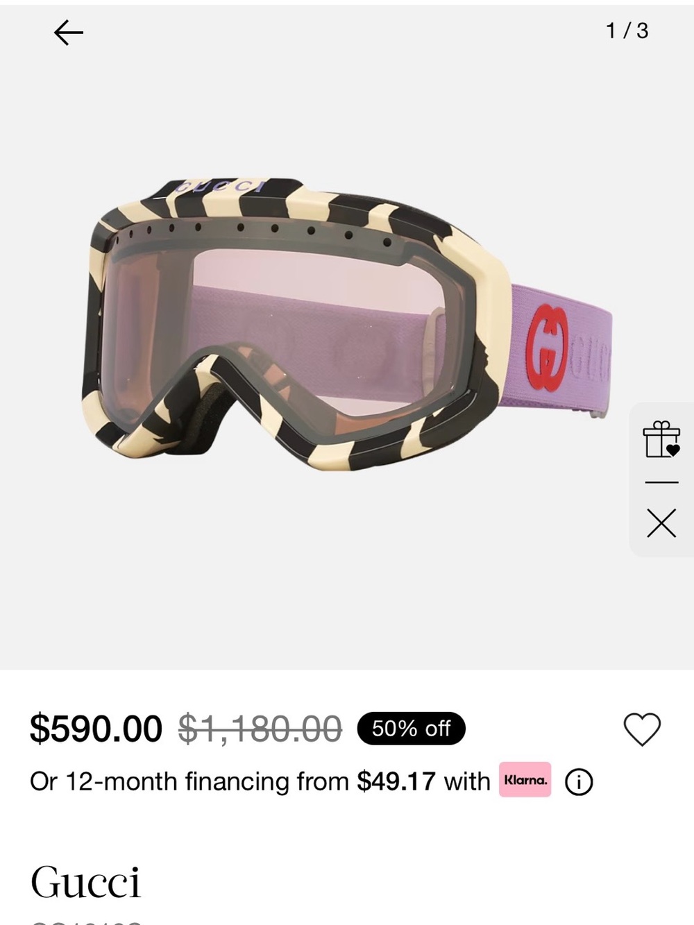 Gucci Kids Black & Cream Camouflage Goggles with Lavender Strap